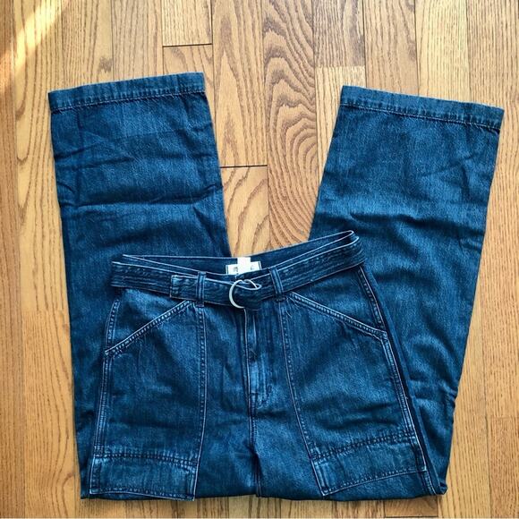 Madewell Belted Wide-Leg Cargo jeans in Marlberry Wash Denim Women’s Size 27 NWT - Picture 12 of 14